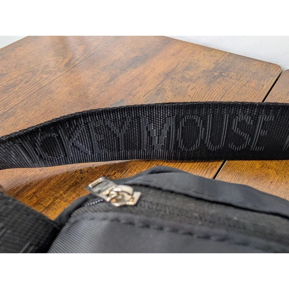 Disney Mickey Mouse Black Nylon Belt Bag Fanny Pack Silver Plaque Bioworld